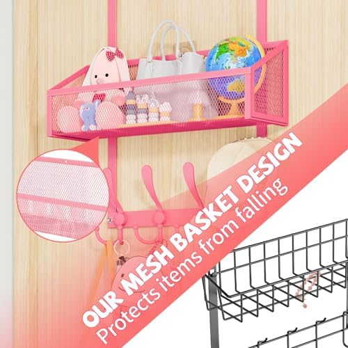 Kaiferty Over The Door Hooks Organizer, Coat Rack Over The Door Storage Hanger Towel Rack, Back of Door Storage Organizer for Bathroom,Bedroom,Kitchen,Office (Pink, 2-Tier) - Image 6
