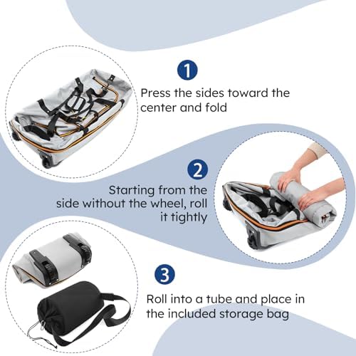 110L Expandable to 140L 32” Foldable Oxford Soft-Sided Rolling Duffle Bag with 2 Heavy-Duty Wheels, 2 Large Compartments, Adjustable Shoulder Strap and Attached Organizer Pouch,Grey - Image 4