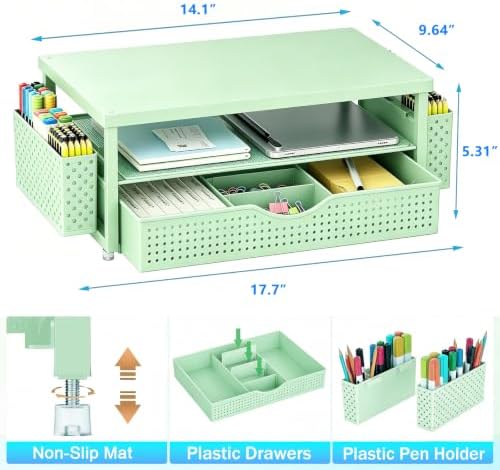 gianotter Desk Organizers and Accessories, Monitor Stand with Drawer and 2 Pen Holder, Desktop Organizer Suitable for Offices and Dormitories (Sage Green) - Image 5