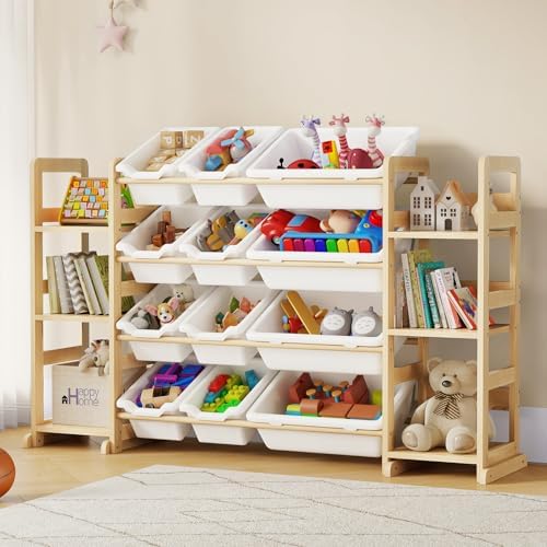 EXPERLAM Extra Large Toy Storage - Toy Storage Organizer, Wooden Toy Organizer with 6 Side Shelves and 12 Bins, 3-in-1 Bookshelf for Kids Rooms, Playroom, Nursery, White by EXPERLAM