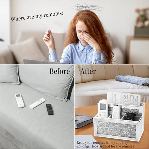 Mirrored Remote Control Holder, Crushed Diamond TV Remote Holder Wall Mount, Desk Organizers and Accessories for Phone, Pad, Pen and Pencil, Remote Caddy - Image 6