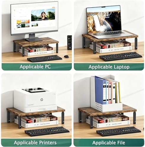 OPNICE Adjustable Monitor Stand Riser for Desk, Wood Computer & Laptop Stand, Desk Organizers and Accessories, Office Desk Accessories & Workspace Organizer for Home Office Supplies, Brown - Image 5