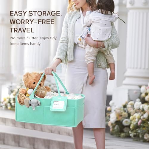 Diaper Caddy Organizer - Large Baby Caddy Organizer with Handle (Green) - Image 6