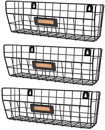 Wall Mounted Wire Basket Kitchen Storage Pantry Organizer Fruit Basket Varying Sizes Set of 3 Black by Unknown