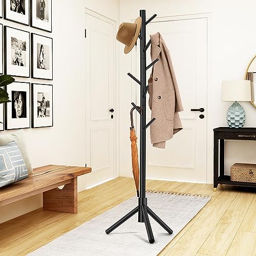 WANGMUXIA Coat Rack, Freestanding Coat Rack with 8 Hooks and 3 Adjustable Size Tree Coat Racks for Bedroom, Hallway, Entrance, Office, for Hats, Coats, Scarves, Handbags - Image 5
