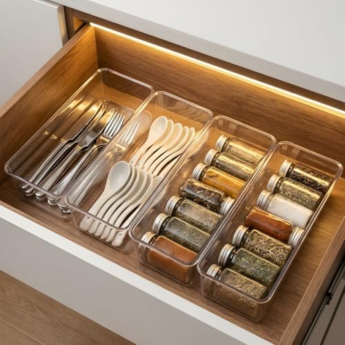 Hudgan 4 Clear Pantry Organizer Bins for Kitchen Drawer, Refrigerator - Image 3