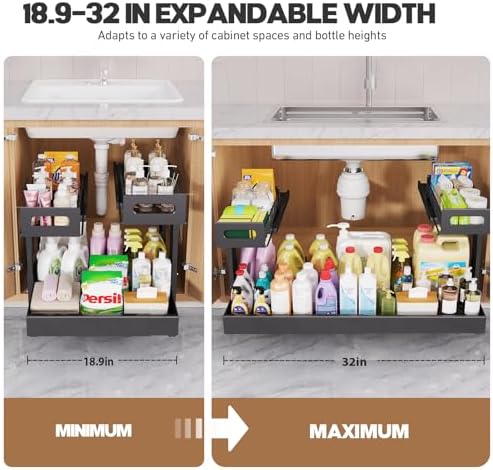 1 Pack-19"-32"W Expandable Under Sink Organizer With Upgrade Ball-Bearing Slide,2-Tier Pull Out Under Cabinet Organizer Height Adjustable,Not Suitable For Cabinets With Partitions In The Middle - Image 7