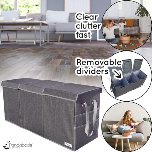 Extra Large Toy Box - Big Sturdy Collapsible Chest - Toy Storage Organizer with Pockets - for Living Room or Kids bedroom- 36 x 16 x 12 in - Grey - Image 3