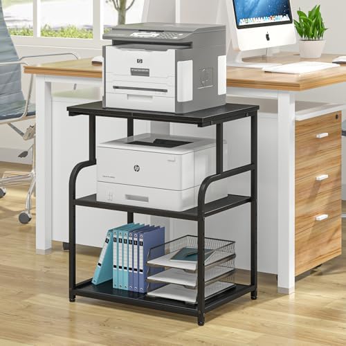 3-Tier Adjustable Large Printer Stand with Storage, Rolling Printer Cart with Lockable Wheels for Home, Office (Black) - Image 5