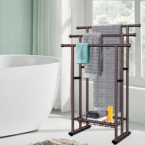 Kayfia 40'' Freestanding 3 Tier Alloy Steel Towel Rack with Storage Basket - Image 3