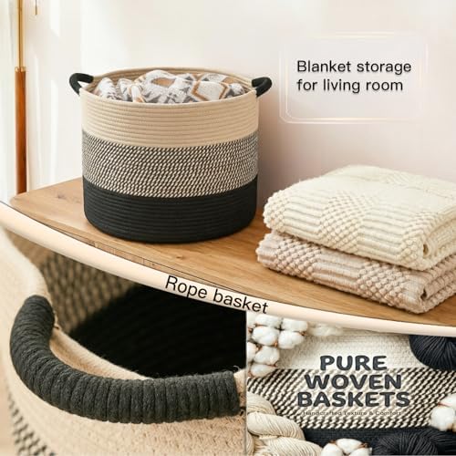 Artfeel 40L Large Cotton Rope Basket, Decorative Woven Blanket Storage for Living Room, Boho Toy Storage & Toy Box for Kids, Versatile Laundry Basket & Nursery Hamper for Blankets(BlackBrown) - Image 5