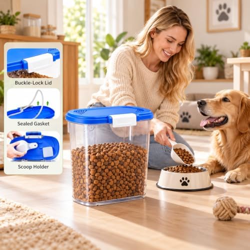 10-15 Lbs Dog Cat Pet Food Storage Container Airtight, Slim Dry Food Bin - Image 3