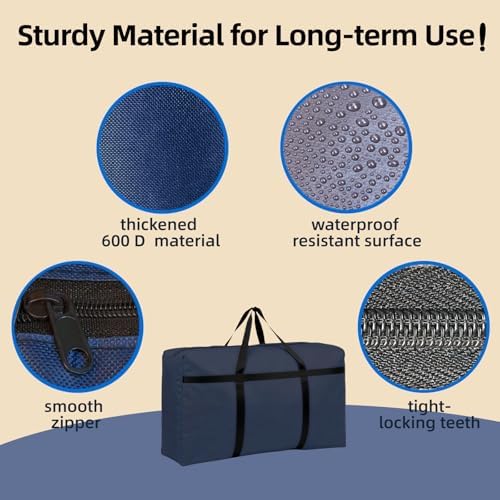 150L Extra Large Travel Duffle Bag with Zipper 600D Fabric Waterproof Christmas Big Storage Bag for Traveling Camping Moving, Large Capacity Heavy Duty Luggage Tote for Men, Blue - Image 4