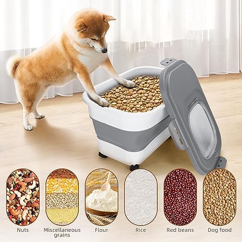 Dog Food Storage Container 17 lb, Airtight Pet Food Storage Containers with Wheels & Removable Sealed Lid, Collapsible Cat Food Containers Dry Food with Scoop and Measuring Cups - Image 6