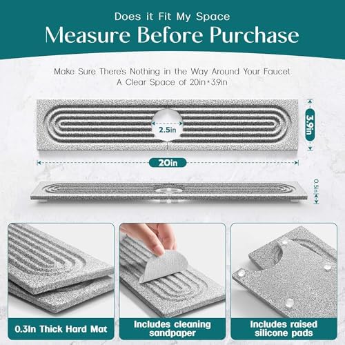 Stone Faucet Mat for Kitchen Sink, Diatomite Stone Drying Mat for Kitchen Counter, 2026 Upgraded Dishwasher-Safe & Ultra Absorbent, Food-Grade Stone Dish Drying Mat for Bottles & Utensils (20" x 3.9") - Image 6