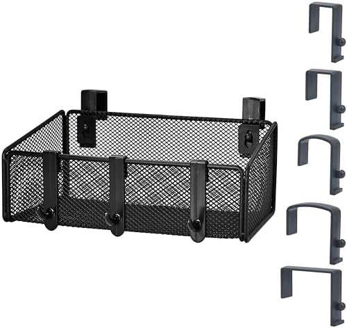 JDYOOMI Bedside Caddy Shelf Hanging Storage Basket for Bunk Bed, Office Cubical Walls, Baby Rails, College Dorm Organizer - 5 Pairs Sized Hooks for Phone, Glass, Magazine, Decor (Black) by JDYOOMI