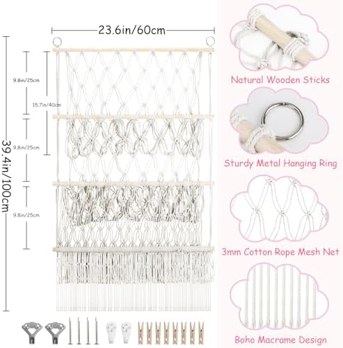 3 Tier Stuffed Animal Storage Shelf Net, 24x39'' Plushy Net, Beige - Image 2