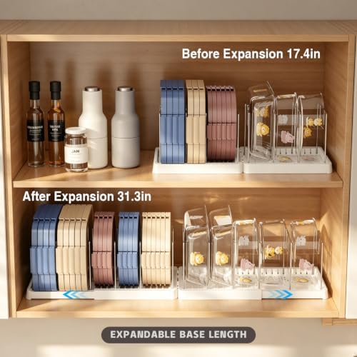Magheo 2 Pack Expandable Food Storage Container Lid Organizers, 31.3" Pots and Pans Organizer Under Cabinet with 12 Adjustable Dividers Pot and Pan Lid Holders Rack Inside Cabinet(White) - Image 4