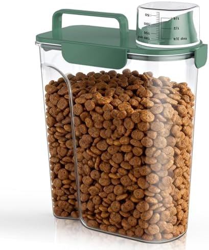 Uppetly Dog Cat Food Storage Container, 5-7Lbs Pet Food Containers, Airtight Cat Food Container with Portable Handle & Measuring Cup, Small Animal Dry Food Dispenser for Dogs, Cats and Birds Green by Uppetly