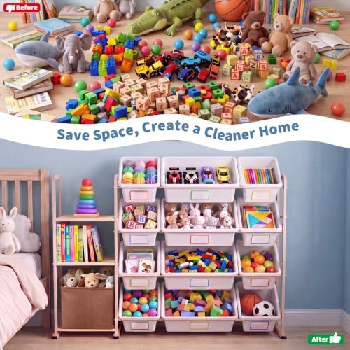 Toy Storage Organizer with Bookshelf, Metal Toy Storage Shelf with Storage Bins, Kids Bookcase and Toy Organizer for Kids Room, Playroom, Bedroom, Nursery - Image 4