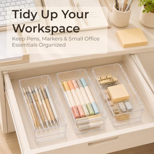 LotFancy 3 Pack Stackable Clear Plastic Drawer Organizer for Junk, 6x3x2 - Image 3