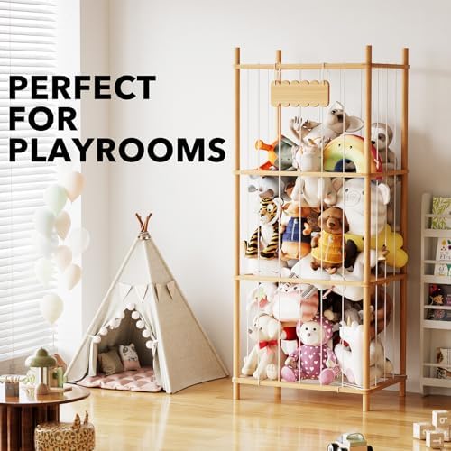 SpaceAid Stuffed Animal Storage Organizer, Wood Animals Zoo Toy Plushies Storage Holder, Large Capacity Plush Toy Cage for Playroom Organization, 22.8" Wide, Natural - Image 5