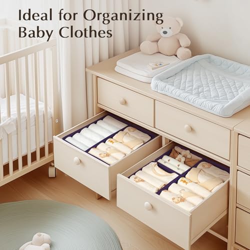DIMJ Drawer Organizers Clothes, Set of 4 Dresser Organizer Bins, Fabric Closet Organizers and Storage, Shallow Drawer Dividers for Nursery, Clothing, Baby Clothes, Socks, Underwears, Tie (Purple) - Image 4