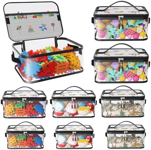 8 Pcs Large Clear Toy Storage Bags with Labels, Handles, Zippers, L+XL+XXL by Shcsdr