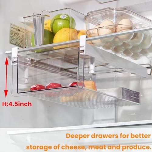 vacane Deeper Refrigerator Drawers, Adjustable Refrigerator Shelf 14-19.5 Inches Large Fridge Drawer Organizer Pull Out, Deli Meat Container for Produce, Cheese, Bacon-XL - Image 3