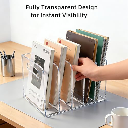 Clear Acrylic Magazine File Holder, 5 Compartment Desk Organizer - Image 5