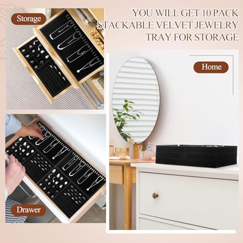 Cinnvoice Set of 10 Stackable Jewelry Organizer Tray for Drawer, Black - Image 5