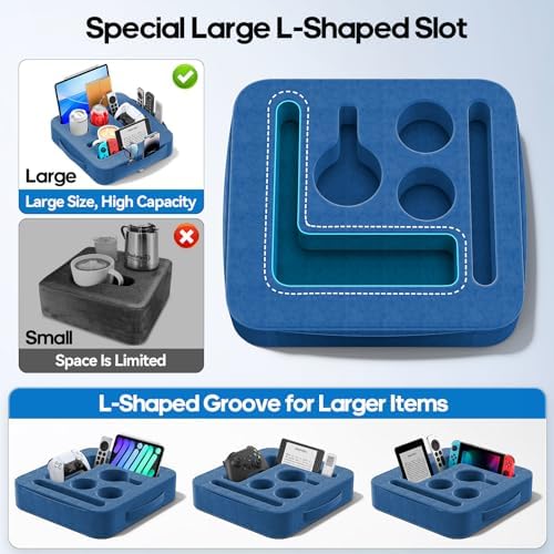 Couch Cup Holder Tray, Couch Caddy for Drink, Snack, Phone, Remote, Ipad, Game Controller, Large-size Sofa Cup Holder for Bed, Sofa, Car, Desk, Blue - Image 3