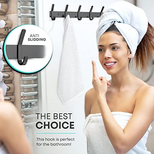 Coat Rack Wall Mount – 30 Inch Stainless Steel Hook Rail with 10 Double Coat Hooks for Hanging – Wall Mounted Entryway Organizer for Coats, Hats, Bags, Towels, Robes, Bedroom or Bathroom - Black - Image 5