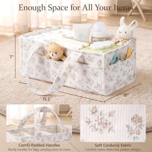 Corduroy Baby Diaper Caddy Organizer with Handles, Nursery Storage Basket - Image 2