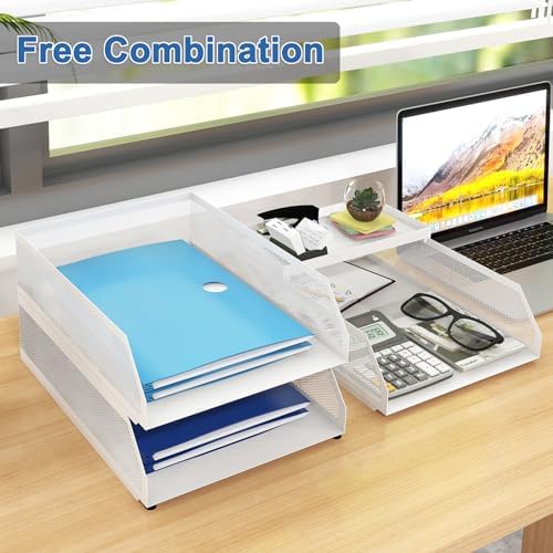 Natwind 3-Tier Stackable Metal Mesh Desk Paper Tray Organizer, White - Image 4