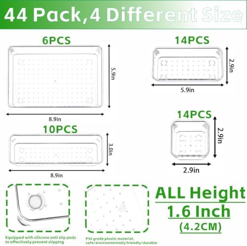 Yieach 44 Pcs Clear Acrylic Drawer Organizer Trays,1.6 in Shallow In Drawer Organizers for Bathroom,Office Desk and Vanity Organizers,Plastic Trays for Organizing for Jewelry,Cosmetic,Utensil,Junks - Image 2