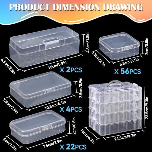 VTG Bead Organizer Box, 84 Pcs Small Plastic Containers with Lids, 4-Tier Stackable Storage Box, Clear Organizers for Jewelry Toys Craft Storage - Image 2