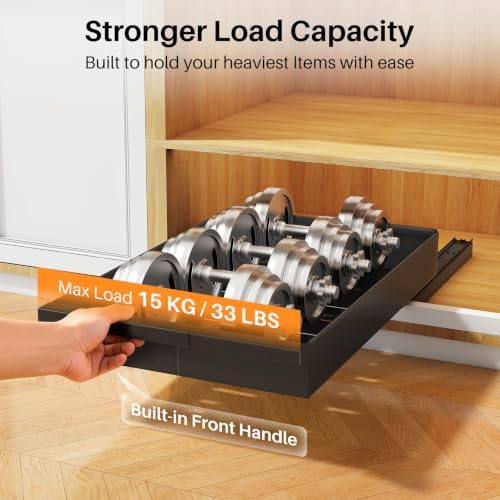 PXRACK Pull out Cabinet Organizer, 2-Pack Expandable(9"-14.2") Silde out Drawers with Raising Pad for Framed Cabinets, Adjustable Full-Extension for Kitchen Pantry Home Pot and Pan, Black - Image 3