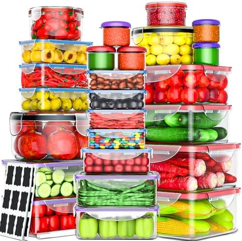 RockBerry 50 Pcs Large Food Storage Containers with Lids Airtight-85 OZ to Sauces Box-Total 526 Oz BPA Free Plastic Stackable Meal Prep For Pantry kitchen Organization, Microwave Safe-Pen Labels by RockBerry
