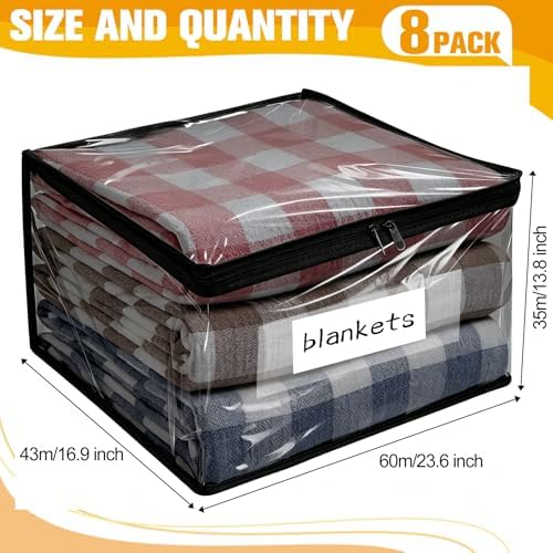 Plastic Storage Bags with Easy-Glide Zipper, Pack of 8, Durable Clear Vinyl Zippered Storage Bags for Clothes Sweaters Comforters Blankets Sheets Bedding (23.6 x 16.9 x 13.8 Inch, Transparent Black) - Image 2