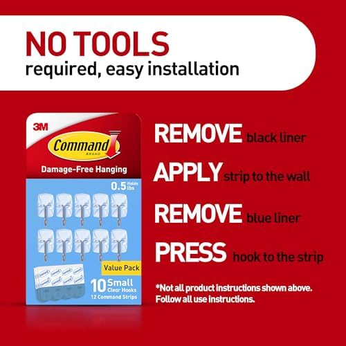 Command Small Clear Wire Toggle Hooks, 20 Wall Hook and 24 Strips, Damage-Free Hanging with Adhesive, Great for Hanging, Organization and Storage, Holds up to 0.5 lb - Image 3