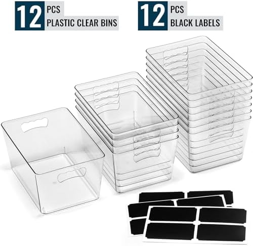 12 PACK LARGE Sturdy Clear Storage Bins, Plastic Home Pantry Organizer Bins - Image 3