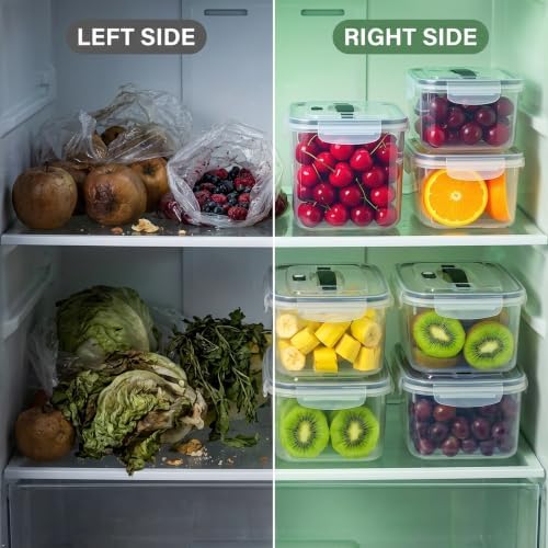 KUK 4 Pack Fruit Storage Containers for Fridge, Leakproof Food Containers with Removable Colander, Fruit Containers for Fridge BPA Free Produce Containers Keep Vegetables Berry Meat Fresh Longer - Image 3