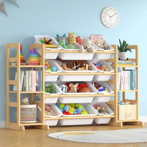 Large Toy Storage Organizer Kids Toy Organizer and Bookshelf Combo with 12 Bins and 6 Shelves Toy Organization Box Toy Shelf for Playroom, Bedroom, Nursery by Ratulie