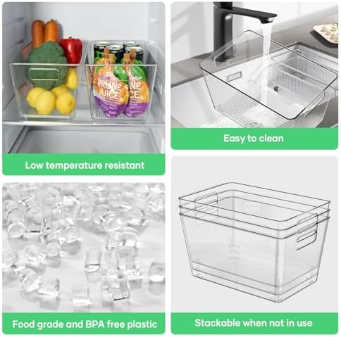 4 Pack Clear Plastic Storage Bins with Handles, 11" Pantry Organizers, BPA-Free - Image 5