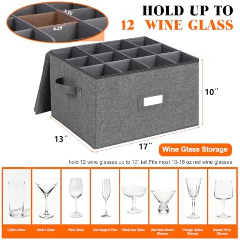 Stemware Storage Containers 2 pack, Wine Glass Storage Box with Dividers - Image 5