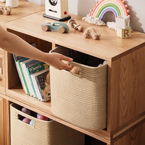 UBBCARE Set of 4 Storage Basket-12 X 12 X 12 in, Cotton Rope Basket for Shelves, Toys, Book, Cube Storage Bins with Handles, Woven Storage Basket for Organizing, Brown - Image 4