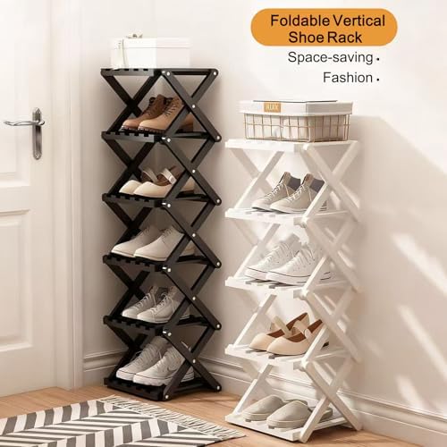 Vertical Black Shoe Rack Small, 5 Tier Portable Folding Shoe Storage Rack, Without Installation Free Standing Shoe Rack for Corridors, Bedrooms Living Room Corner and Small Spaces - Image 3