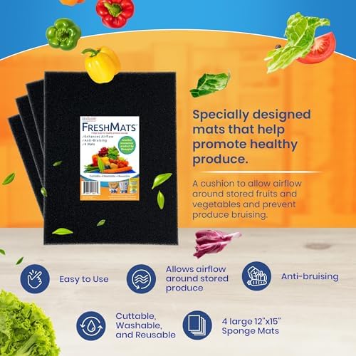 Bluapple FreshMats Refrigerator Drawer Liners, Black, 12x15, Set of 4 Mats - Image 2
