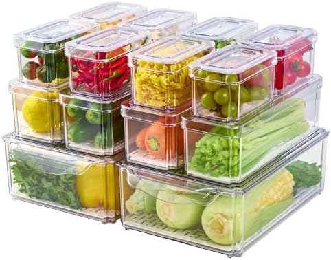 JollyPack Fridge Organizers, Refrigerator Organizer Bins with Lids, 14 Pack by JollyPack